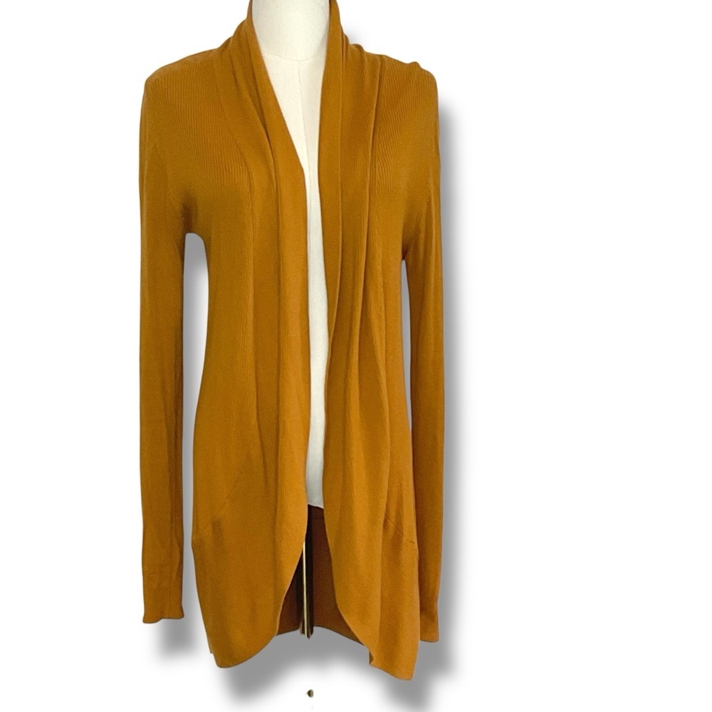 Suzy Shier Sweater Mustard Yellow Open‎ Front Cardigan Viscose Long Size Small